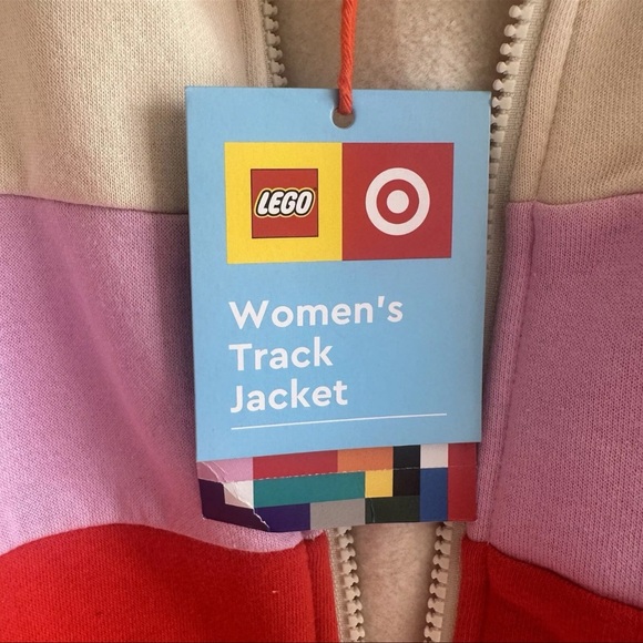 Lego Sweater Women’s Size 1X Tan Pink Red & Orange Zip Up New With Tags - Picture 6 of 8